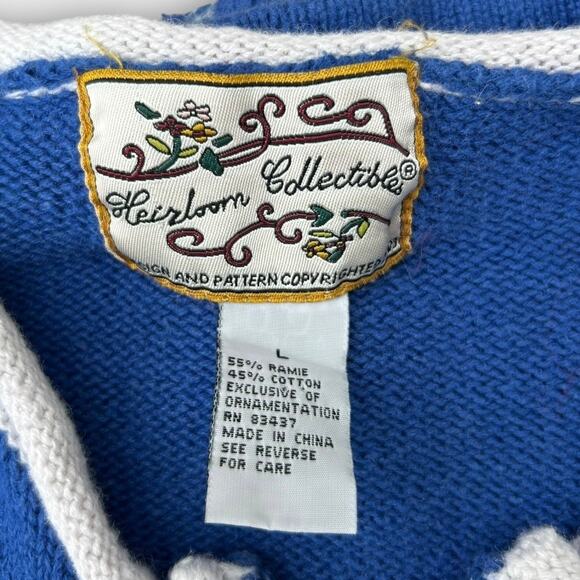 VTG Heirloom Collectibles Snowman Christmas Cardigan Sweater Blue Women's Large - Picture 10 of 12
